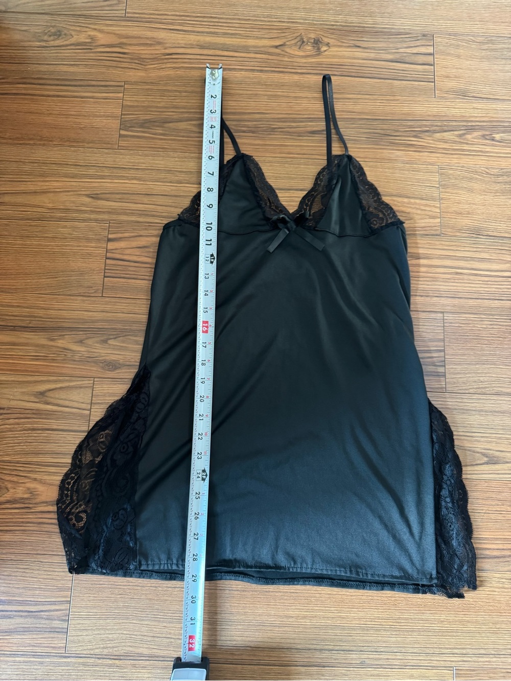 Black Lace Trim Chemise Slip with Adjustable Straps And Bow - Picture 6 of 6